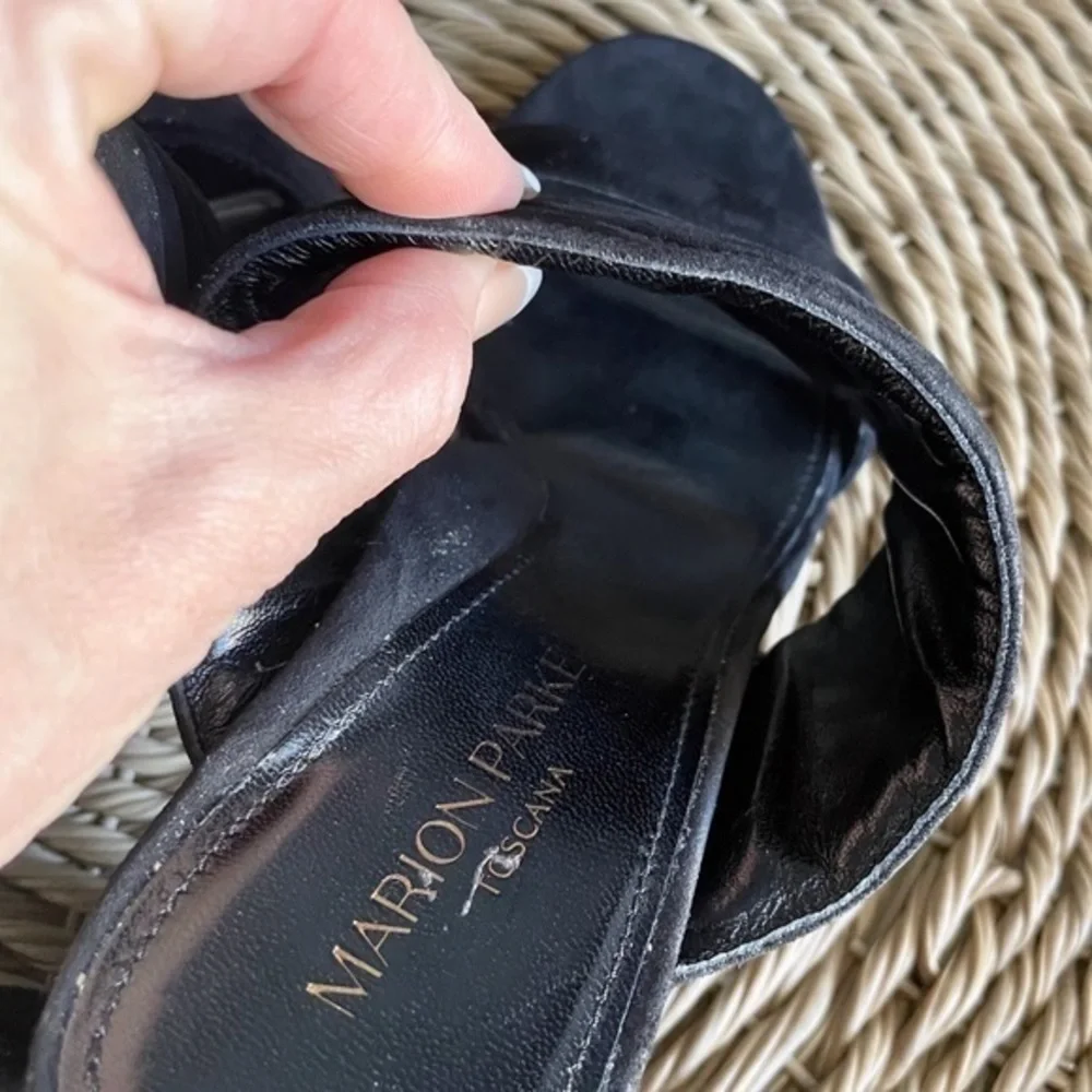 New Marion Parke BLACK Quilted Suede Leather Slide Sandals - Picture 13 of 15